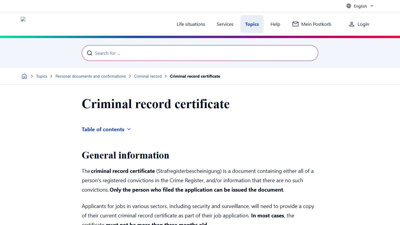 Criminal record certificate